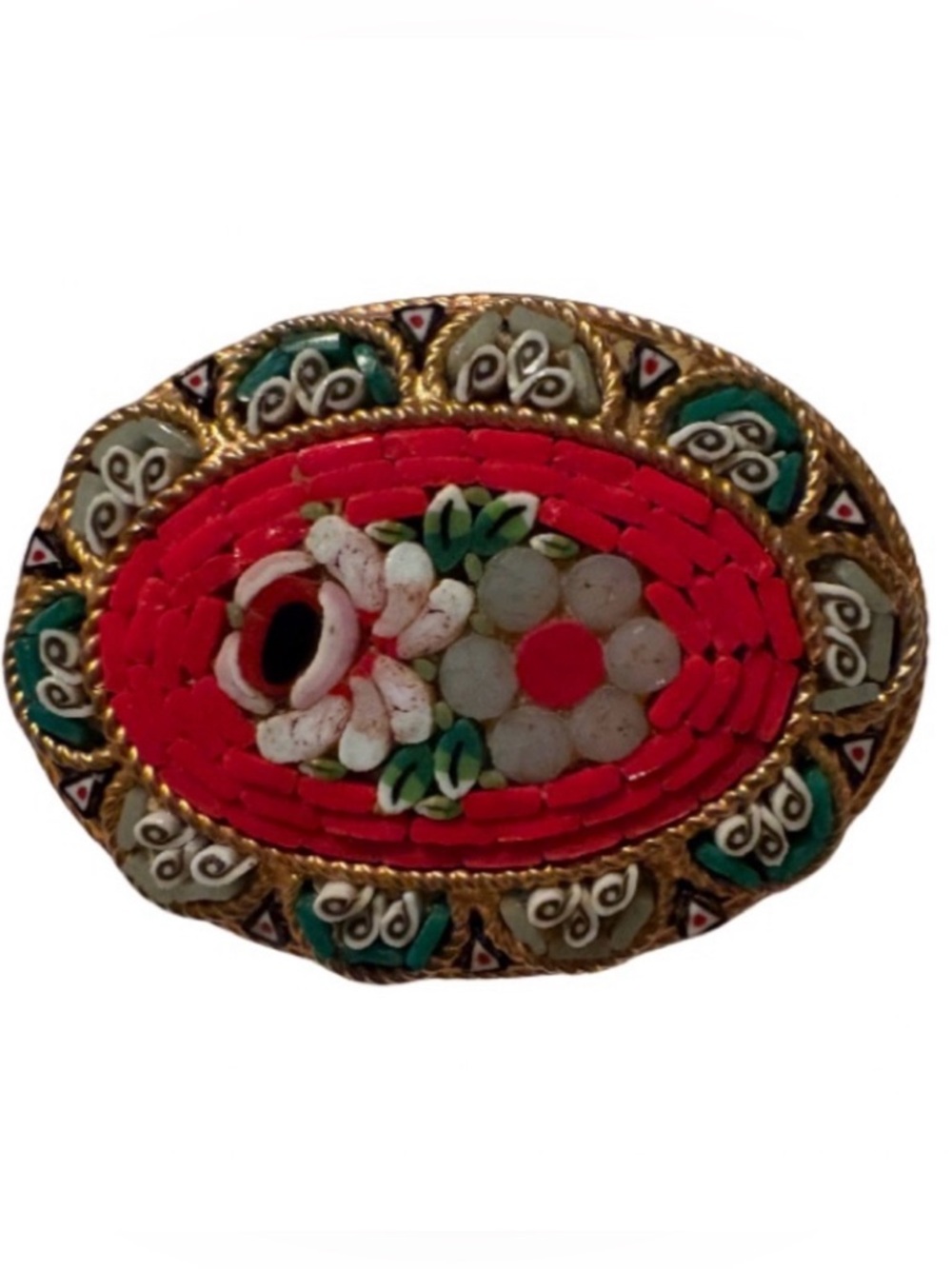 Vintage Italian Micro Mosaic Brooch Floral Glass Mosaic Italy Signed
